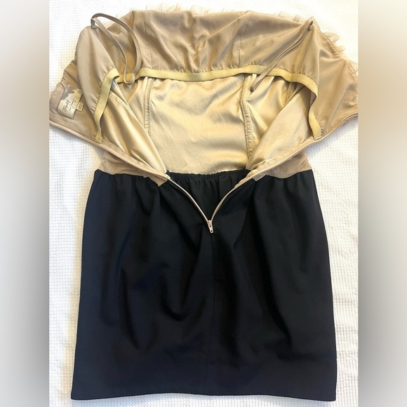 Elizabeth and James Elegant Black and Tan Strapless Wool Lace Mini Dress Size 6 - Picture 13 of 16